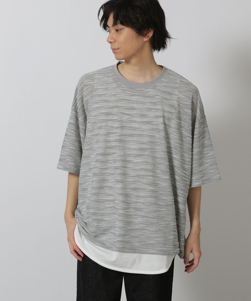 LAKOLE(ラコレ)の「透かしボーダー半袖T / 580733(Tシャツ/カットソー・メンズ・ライトグレー/ブルー/ブラック・LARGE/MEDIUM)」の1枚目の写真