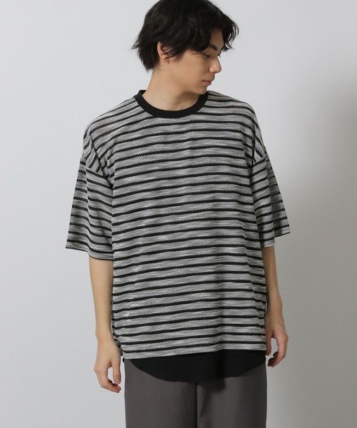 LAKOLE(ラコレ)の「透かしボーダー半袖T / 580733(Tシャツ/カットソー・メンズ・ライトグレー/ブルー/ブラック・LARGE/MEDIUM)」の2枚目の写真