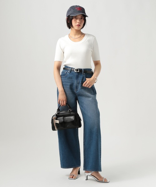 BAYFLOW（ベイフロー）の「[前後で着られる]2WAY半袖リブニット（ニット/セーター・レディース・テラコッタ/ブラック/オフホワイト・FREE）」の4枚目の写真