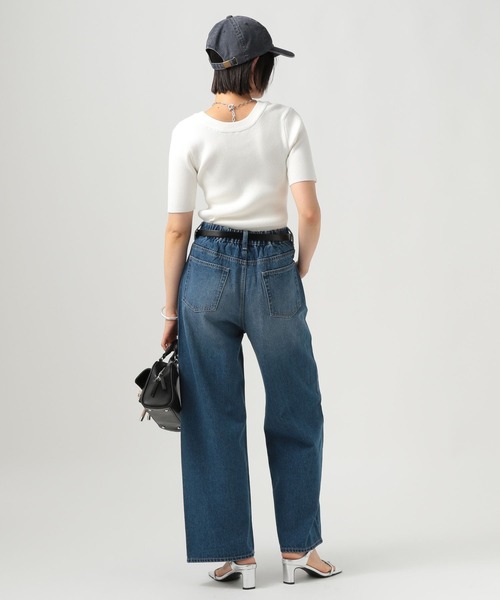 BAYFLOW（ベイフロー）の「[前後で着られる]2WAY半袖リブニット（ニット/セーター・レディース・テラコッタ/ブラック/オフホワイト・FREE）」の5枚目の写真