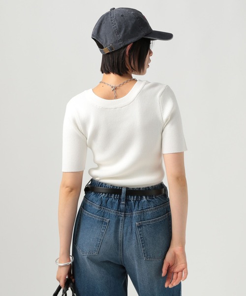 BAYFLOW（ベイフロー）の「[前後で着られる]2WAY半袖リブニット（ニット/セーター・レディース・テラコッタ/ブラック/オフホワイト・FREE）」の6枚目の写真