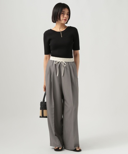 BAYFLOW（ベイフロー）の「[前後で着られる]2WAY半袖リブニット（ニット/セーター・レディース・テラコッタ/ブラック/オフホワイト・FREE）」の7枚目の写真