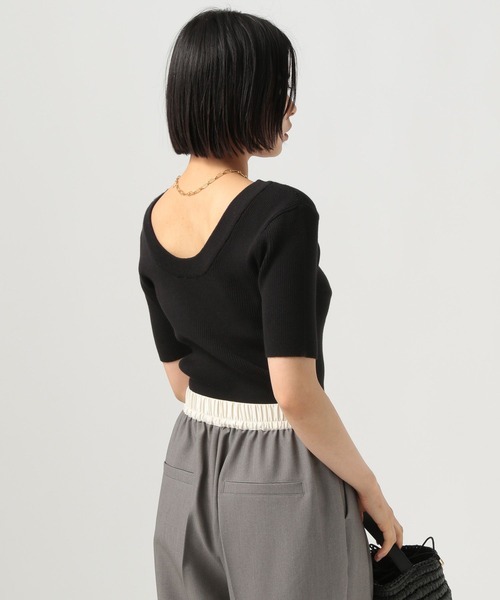 BAYFLOW（ベイフロー）の「[前後で着られる]2WAY半袖リブニット（ニット/セーター・レディース・テラコッタ/ブラック/オフホワイト・FREE）」の8枚目の写真