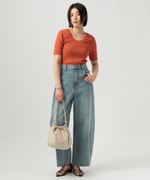 BAYFLOW（ベイフロー）の「[前後で着られる]2WAY半袖リブニット（ニット/セーター・レディース・テラコッタ/ブラック/オフホワイト・FREE）」の9枚目の写真