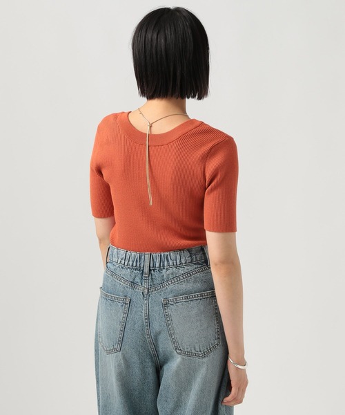 BAYFLOW（ベイフロー）の「[前後で着られる]2WAY半袖リブニット（ニット/セーター・レディース・テラコッタ/ブラック/オフホワイト・FREE）」の10枚目の写真
