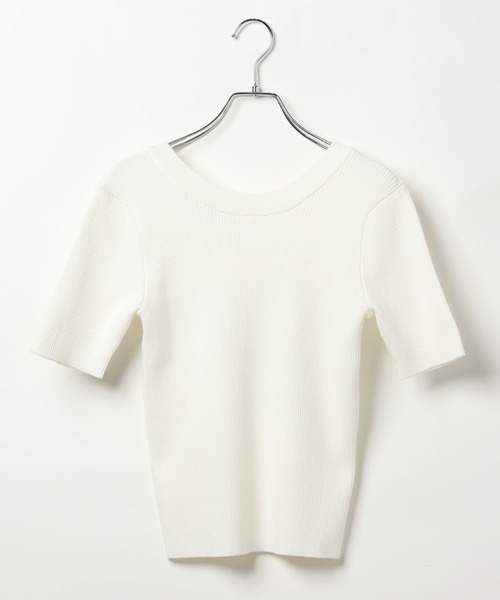 BAYFLOW（ベイフロー）の「[前後で着られる]2WAY半袖リブニット（ニット/セーター・レディース・テラコッタ/ブラック/オフホワイト・FREE）」の11枚目の写真