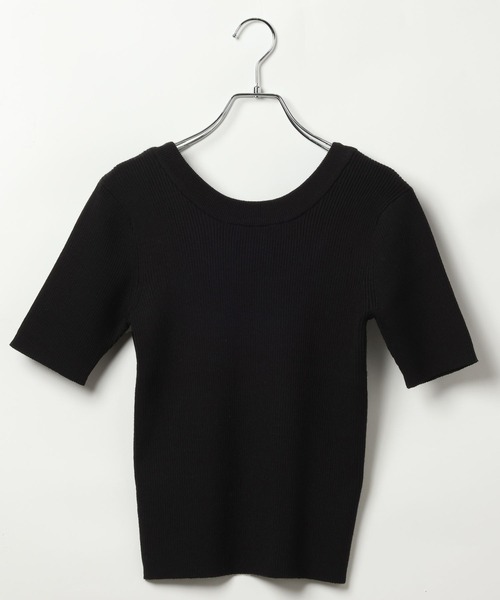 BAYFLOW（ベイフロー）の「[前後で着られる]2WAY半袖リブニット（ニット/セーター・レディース・テラコッタ/ブラック/オフホワイト・FREE）」の12枚目の写真