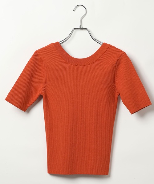BAYFLOW（ベイフロー）の「[前後で着られる]2WAY半袖リブニット（ニット/セーター・レディース・テラコッタ/ブラック/オフホワイト・FREE）」の13枚目の写真