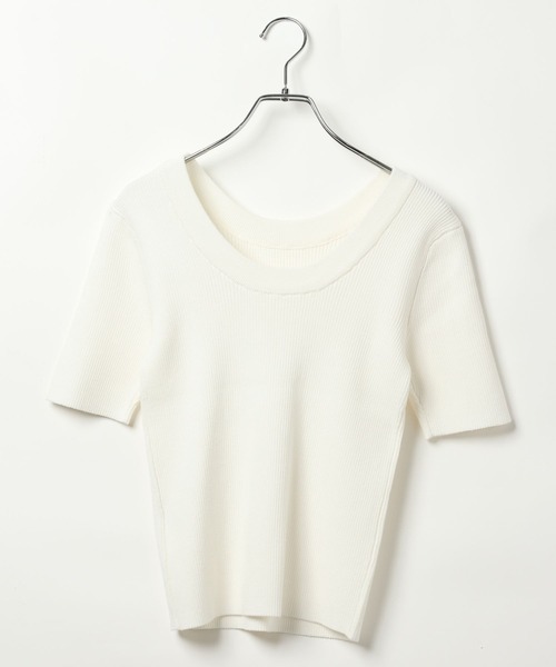 BAYFLOW（ベイフロー）の「[前後で着られる]2WAY半袖リブニット（ニット/セーター・レディース・テラコッタ/ブラック/オフホワイト・FREE）」の14枚目の写真