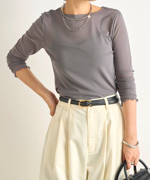 un dix cors(アンディコール)の「《旬の透け感で魅せる》シアークルーネックプルオーバー(Tシャツ/カットソー・レディース・ピンク/チャコールグレー/アイボリー/サックスブルー・FREE)」の3枚目の写真