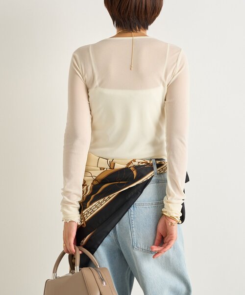 un dix cors(アンディコール)の「《旬の透け感で魅せる》シアークルーネックプルオーバー(Tシャツ/カットソー・レディース・ピンク/チャコールグレー/アイボリー/サックスブルー・FREE)」の6枚目の写真