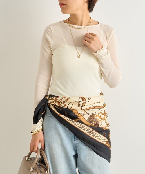 un dix cors(アンディコール)の「《旬の透け感で魅せる》シアークルーネックプルオーバー(Tシャツ/カットソー・レディース・ピンク/チャコールグレー/アイボリー/サックスブルー・FREE)」の7枚目の写真