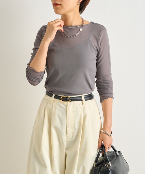 un dix cors(アンディコール)の「《旬の透け感で魅せる》シアークルーネックプルオーバー(Tシャツ/カットソー・レディース・ピンク/チャコールグレー/アイボリー/サックスブルー・FREE)」の18枚目の写真
