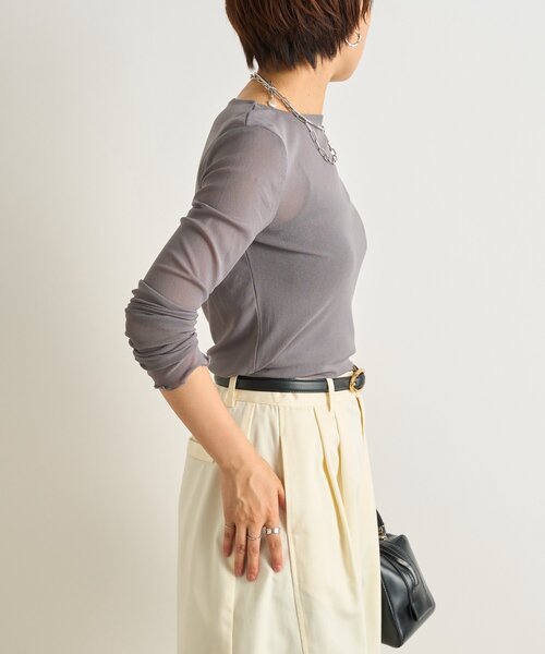 un dix cors(アンディコール)の「《旬の透け感で魅せる》シアークルーネックプルオーバー(Tシャツ/カットソー・レディース・ピンク/チャコールグレー/アイボリー/サックスブルー・FREE)」の19枚目の写真
