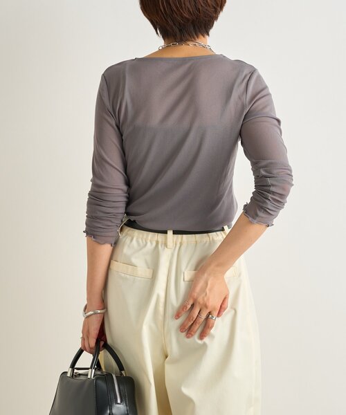 un dix cors(アンディコール)の「《旬の透け感で魅せる》シアークルーネックプルオーバー(Tシャツ/カットソー・レディース・ピンク/チャコールグレー/アイボリー/サックスブルー・FREE)」の20枚目の写真