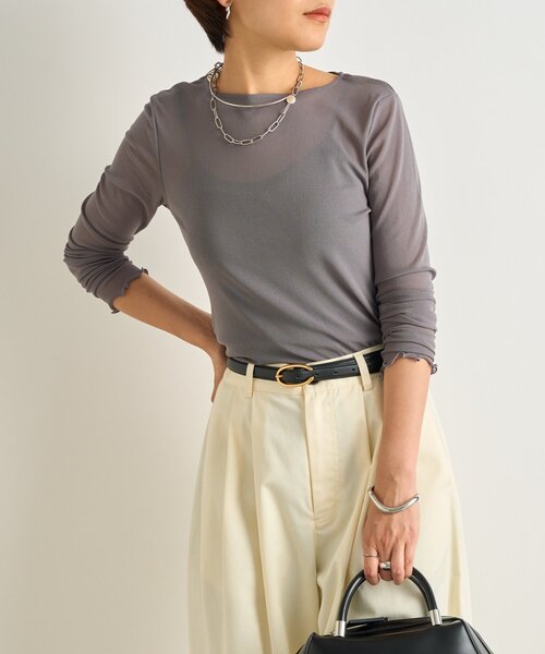 un dix cors(アンディコール)の「《旬の透け感で魅せる》シアークルーネックプルオーバー(Tシャツ/カットソー・レディース・ピンク/チャコールグレー/アイボリー/サックスブルー・FREE)」の21枚目の写真