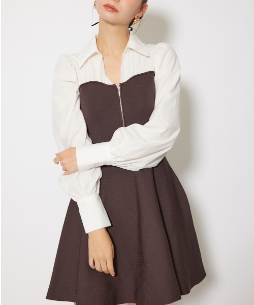 rienda(リエンダ)の「シャツドッキングフレアニットミニワンピース 秋服(ワンピース・レディース・ブラウン/ダークグレー/ブラック・FREE)」の3枚目の写真