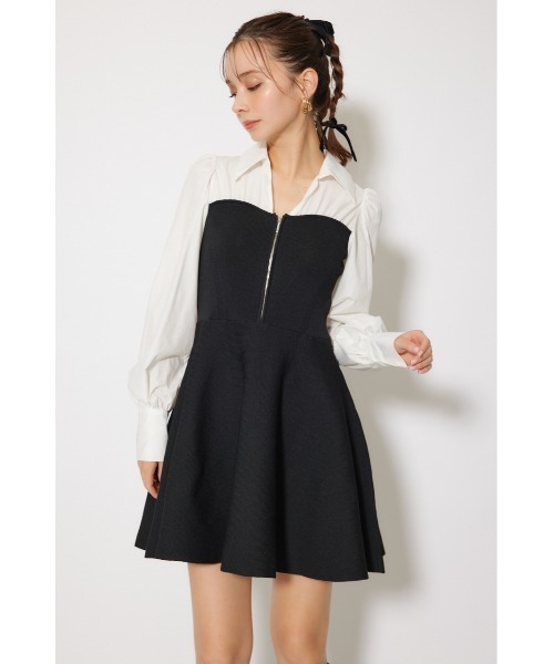 rienda(リエンダ)の「シャツドッキングフレアニットミニワンピース 秋服(ワンピース・レディース・ブラウン/ダークグレー/ブラック・FREE)」の4枚目の写真