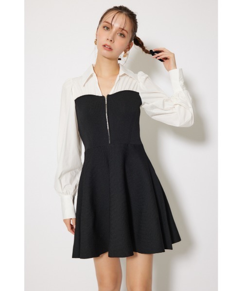 rienda(リエンダ)の「シャツドッキングフレアニットミニワンピース 秋服(ワンピース・レディース・ブラウン/ダークグレー/ブラック・FREE)」の5枚目の写真