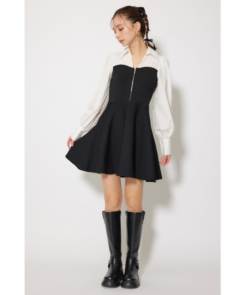 rienda(リエンダ)の「シャツドッキングフレアニットミニワンピース 秋服(ワンピース・レディース・ブラウン/ダークグレー/ブラック・FREE)」の6枚目の写真