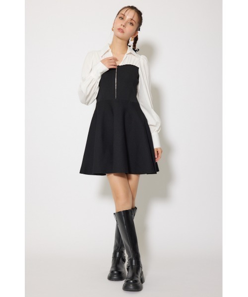rienda(リエンダ)の「シャツドッキングフレアニットミニワンピース 秋服(ワンピース・レディース・ブラウン/ダークグレー/ブラック・FREE)」の7枚目の写真