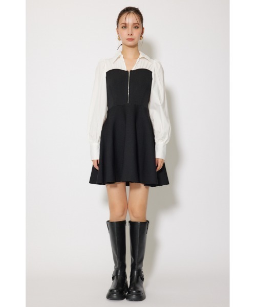rienda(リエンダ)の「シャツドッキングフレアニットミニワンピース 秋服(ワンピース・レディース・ブラウン/ダークグレー/ブラック・FREE)」の8枚目の写真