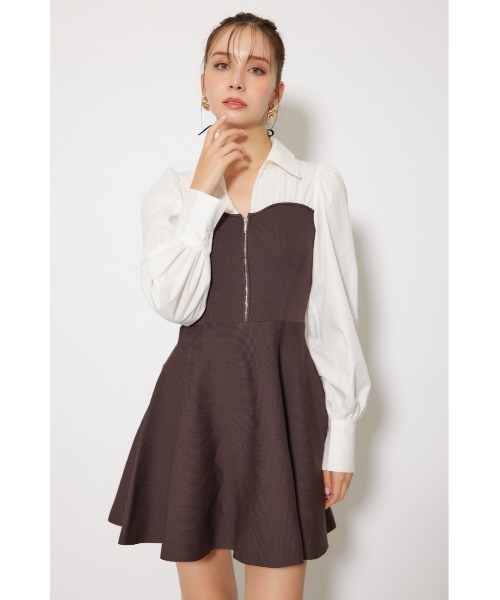 rienda(リエンダ)の「シャツドッキングフレアニットミニワンピース 秋服(ワンピース・レディース・ブラウン/ダークグレー/ブラック・FREE)」の9枚目の写真
