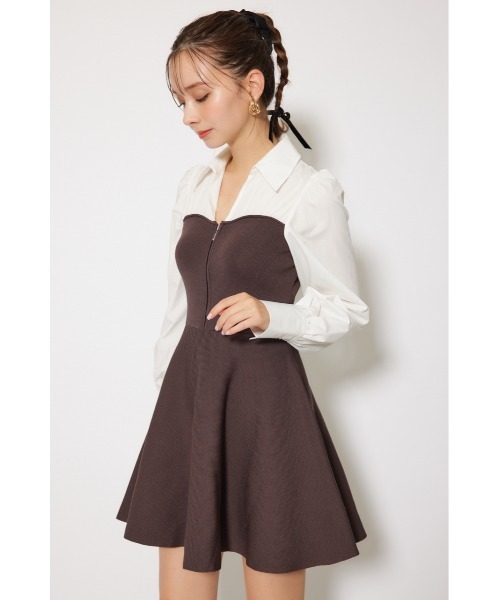 rienda(リエンダ)の「シャツドッキングフレアニットミニワンピース 秋服(ワンピース・レディース・ブラウン/ダークグレー/ブラック・FREE)」の10枚目の写真