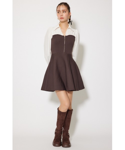 rienda(リエンダ)の「シャツドッキングフレアニットミニワンピース 秋服(ワンピース・レディース・ブラウン/ダークグレー/ブラック・FREE)」の11枚目の写真