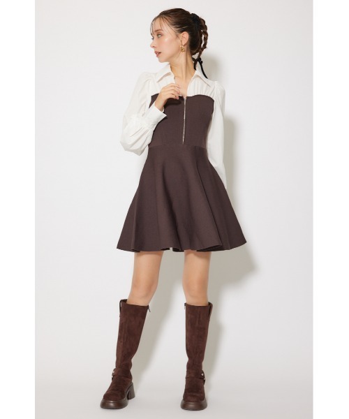 rienda(リエンダ)の「シャツドッキングフレアニットミニワンピース 秋服(ワンピース・レディース・ブラウン/ダークグレー/ブラック・FREE)」の12枚目の写真