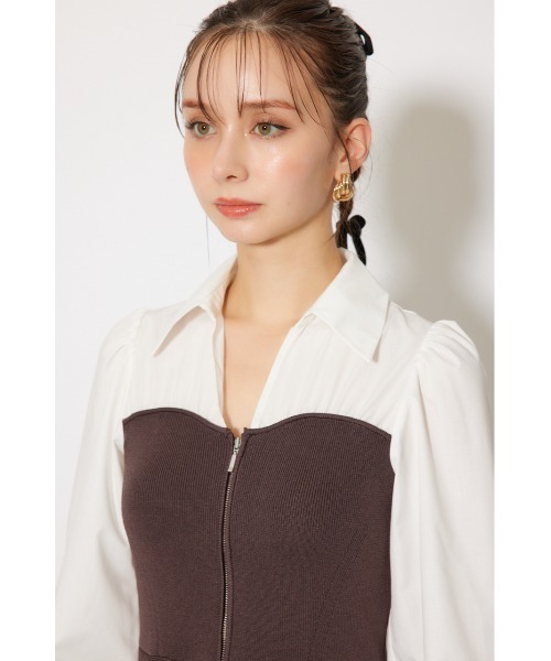 rienda(リエンダ)の「シャツドッキングフレアニットミニワンピース 秋服(ワンピース・レディース・ブラウン/ダークグレー/ブラック・FREE)」の16枚目の写真