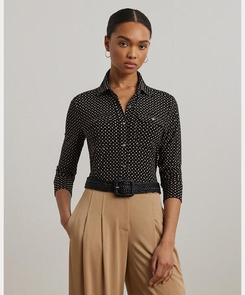 LAUREN RALPH LAUREN(ローレン ラルフ ローレン)の「スリム フィット ジオプリント ジャージー シャツ(シャツ/ブラウス・レディース・ブラック系1・XXS/XS/S/M/L)」の1枚目の写真