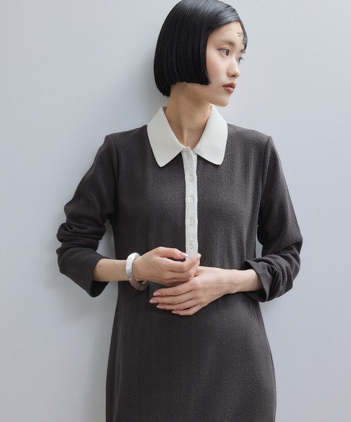 ADAM ET ROPE’ ポロシャツワンピース　チャコール ADAM ET ROPE' ワンピース 「WEB限定」ポロシャツワンピース