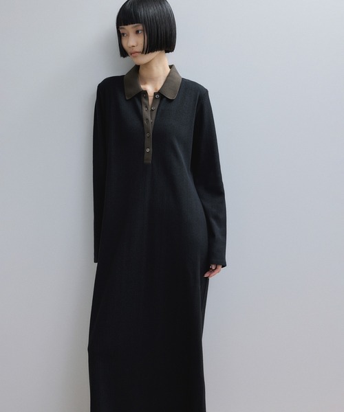 アダムエロペ 2024AW ポロシャツワンピース ロング 白襟 ウォッシャブル アダムエロペ 2024AW ポロシャツワンピース ロング 白襟