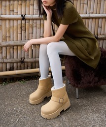 CHARLES & KEITH | Bergen ベルゲン テクスチャーファートリムリジッドソールプラットフォームアンクルブーツ(ブーツ)