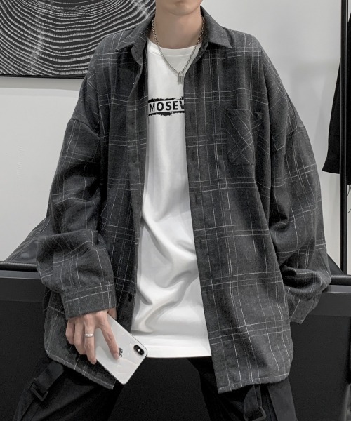 SHEPP(シープ)の「アソートルーズシャツ コーデュロイ/チェックシャツ(シャツ/ブラウス・メンズ・グレー/ブラック/チャコール/ネイビー・L/M)」の4枚目の写真