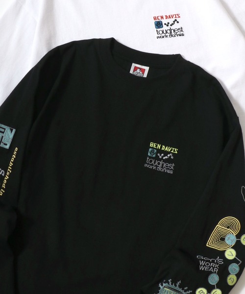BEN DAVIS(ベンデイビス)の「BEN DAVIS/ベンデイビス MULT-CULTURAL EMB LS TEE/オーバーサイズ ストリート 袖プリント ロゴ ワンポイント刺繍 ロングスリーブTシャツ/ロンT/レディース メンズ/2025AW 秋冬(Tシャツ/カットソー・メンズ・ホワイト/ブラック/オフホワイト・M/L/XL)」の3枚目の写真