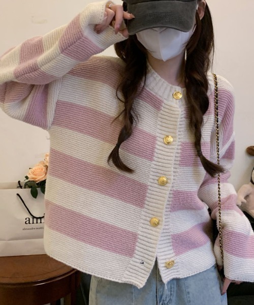 cammie(キャミー)の「ワイドボーダーニットカーディガン(カーディガン/ボレロ・レディース・ブラック/ピンク/レッド・FREE)」の10枚目の写真