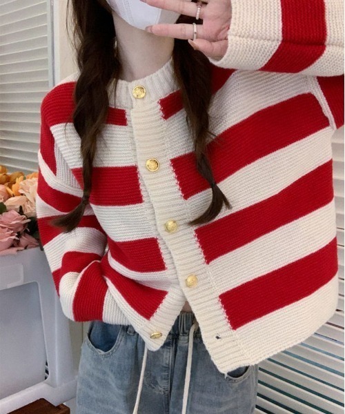 cammie(キャミー)の「ワイドボーダーニットカーディガン(カーディガン/ボレロ・レディース・ブラック/ピンク/レッド・FREE)」の13枚目の写真