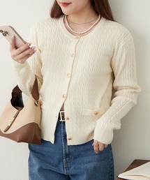 7色展開！カラバリ豊富！ケーブル金釦カーディガン