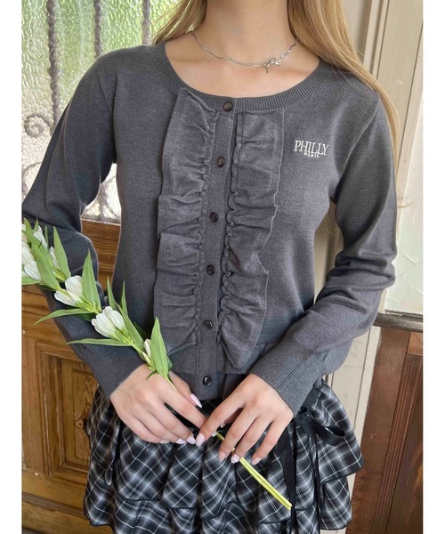 PHILLY（フィリー）の「《秋冬新作★》フリルニットカーディガン（ニット/セーター・レディース・グレー/ブラック/レッド・FREE）」の3枚目の写真