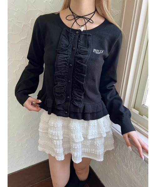 PHILLY（フィリー）の「《秋冬新作★》フリルニットカーディガン（ニット/セーター・レディース・グレー/ブラック/レッド・FREE）」の2枚目の写真