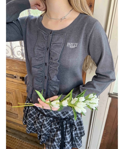 PHILLY（フィリー）の「《秋冬新作★》フリルニットカーディガン（ニット/セーター・レディース・グレー/ブラック/レッド・FREE）」の7枚目の写真