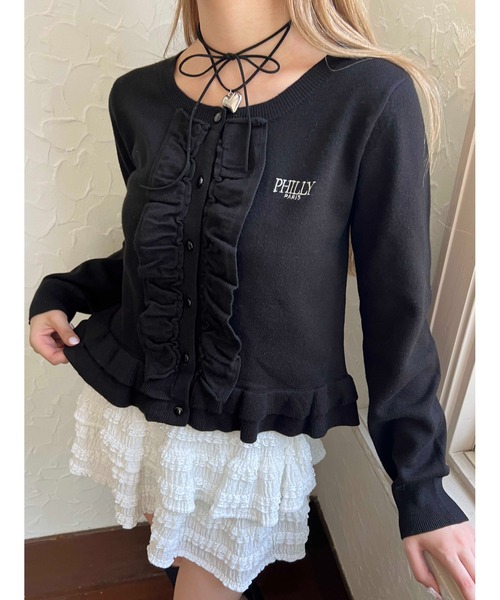 PHILLY（フィリー）の「《秋冬新作★》フリルニットカーディガン（ニット/セーター・レディース・グレー/ブラック/レッド・FREE）」の6枚目の写真