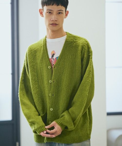 タウンクラフト TOWNCRAFT シャギーカーディガン グリーン　Ｌサイズ セール】TOWNCRAFT / タウンクラフト SOLID SHAGGY CARDIGAN 無地