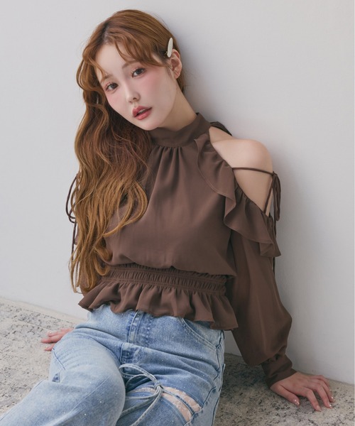 one after another NICE CLAUP（ワンアフターアナザーナイスクラップ）の「バックリボンアメスリブラウス（シャツ/ブラウス・レディース・ブラウン/アイボリー/ピンク/ブラック/ネイビー/ドット・FREE）」の3枚目の写真