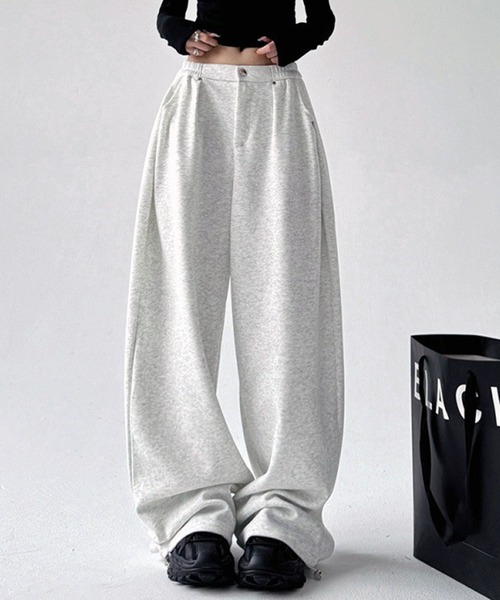 VIBGYOR（ヴィブジョー）の「バレルレッグワイドスウェットパンツ / 裏起毛 ルーズシルエット ボトム(CZ)（スウェットパンツ・レディース・ブラック/ホワイト・LARGE/MEDIUM）」の8枚目の写真