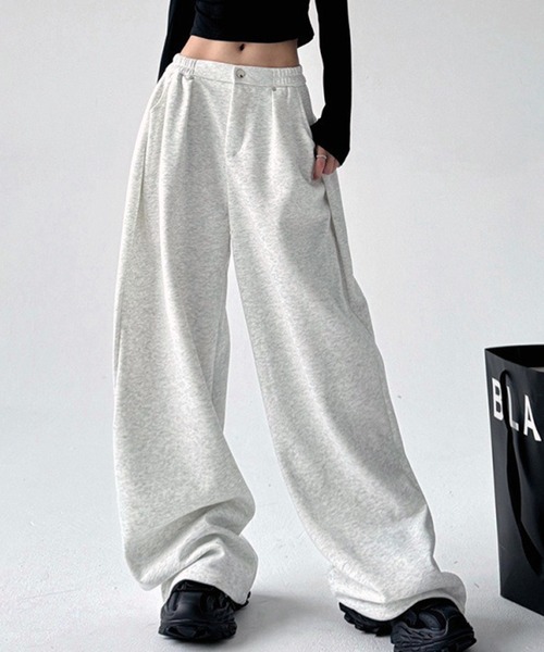 VIBGYOR（ヴィブジョー）の「バレルレッグワイドスウェットパンツ / 裏起毛 ルーズシルエット ボトム(CZ)（スウェットパンツ・レディース・ブラック/ホワイト・LARGE/MEDIUM）」の10枚目の写真