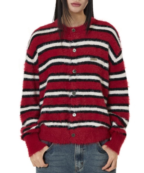 OY（オーワイ）の「『OY/オーワイ』HAIRY STRIPE KNIT CARDIGAN/ヘアリーストライプ ニットカーディガン（カーディガン/ボレロ・レディース・ブルー/ブラック/アイボリー/レッド・L/M）」の4枚目の写真