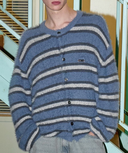 OY（オーワイ）の「『OY/オーワイ』HAIRY STRIPE KNIT CARDIGAN/ヘアリーストライプ ニットカーディガン（カーディガン/ボレロ・レディース・ブルー/ブラック/アイボリー/レッド・L/M）」の3枚目の写真